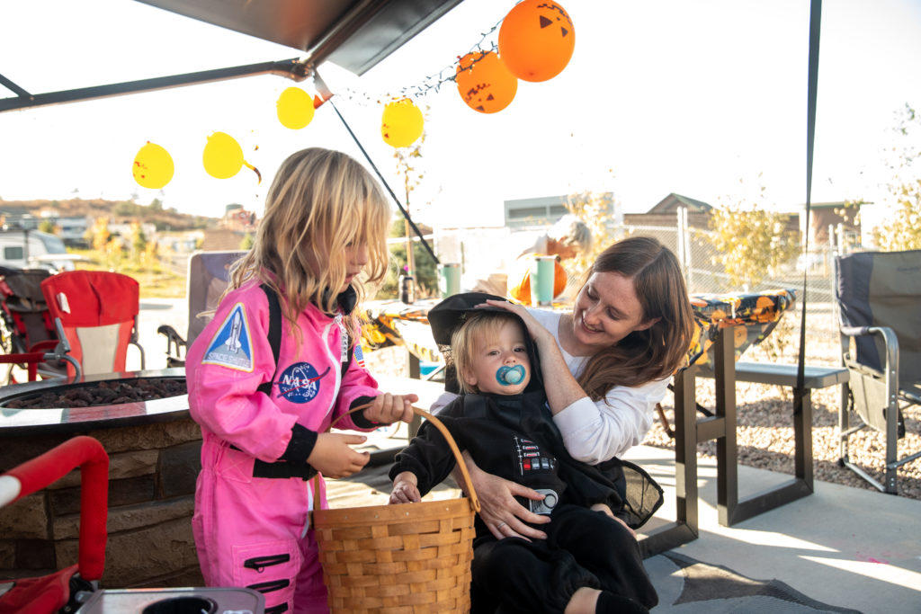 Kids dressed up for campground trick or treating at Jellystone Park Larkspur