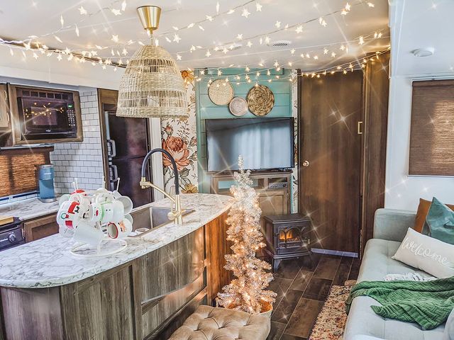 Rv Decor Ideas | Interior with string lights on ceiling