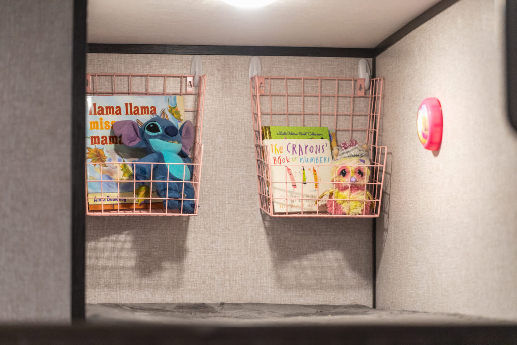 Camper decor ideas | wire baskets for toy storage