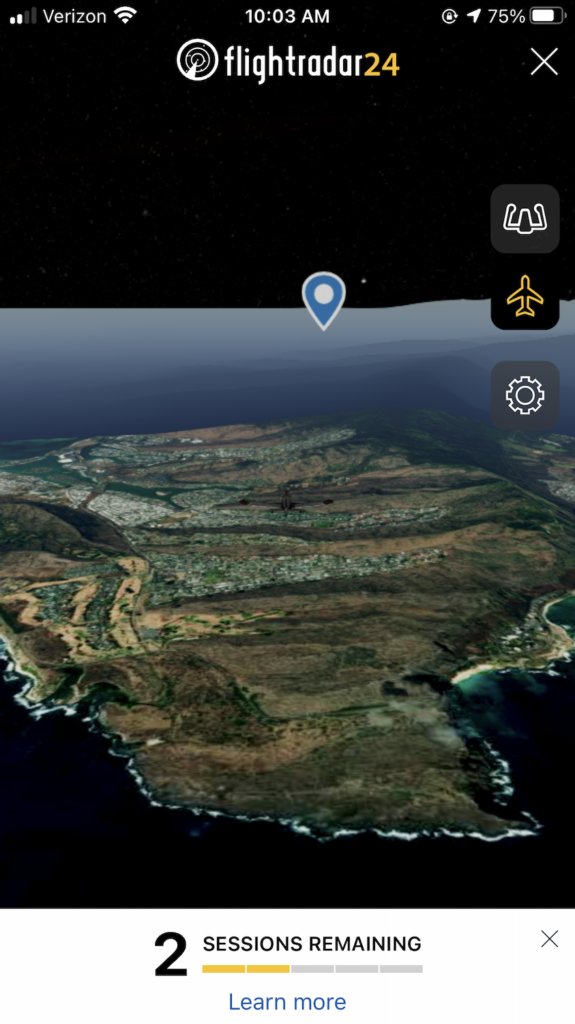 Flight data and 3D view of plane landing in Honolulu