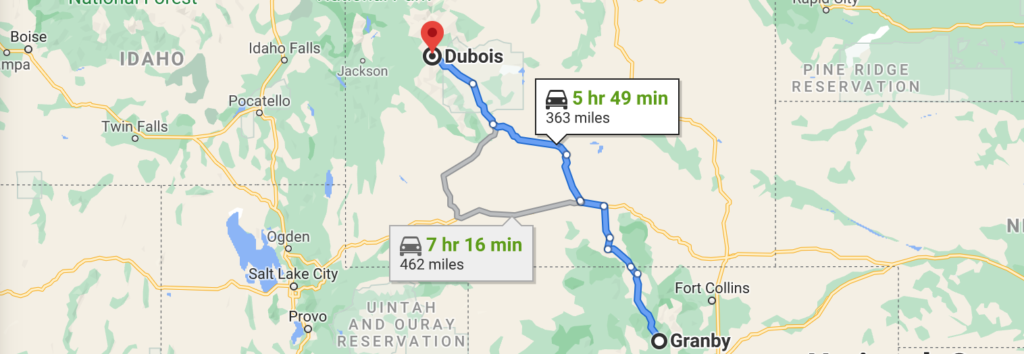 granby to dubois route map