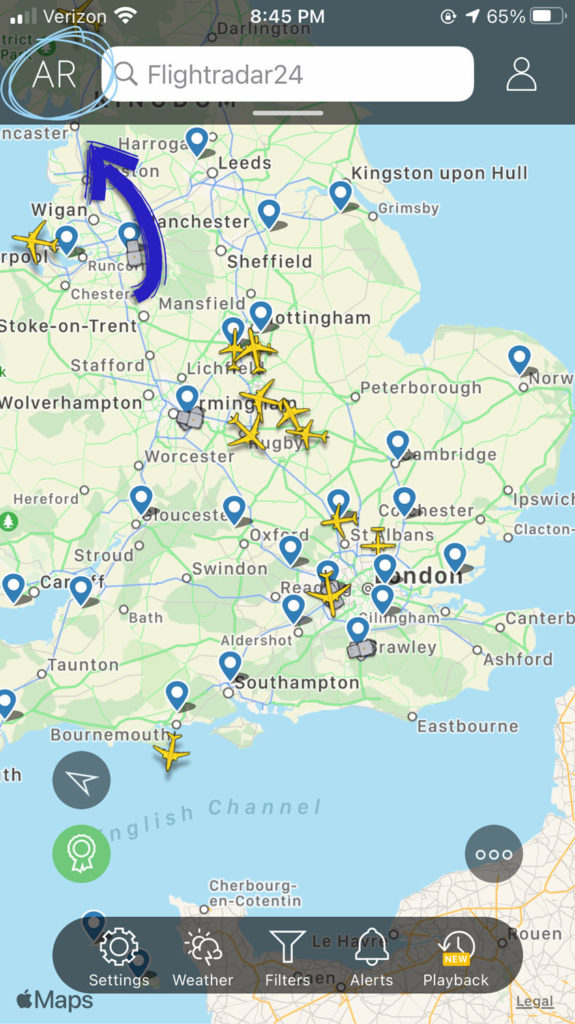 Flightradar24 AR mode